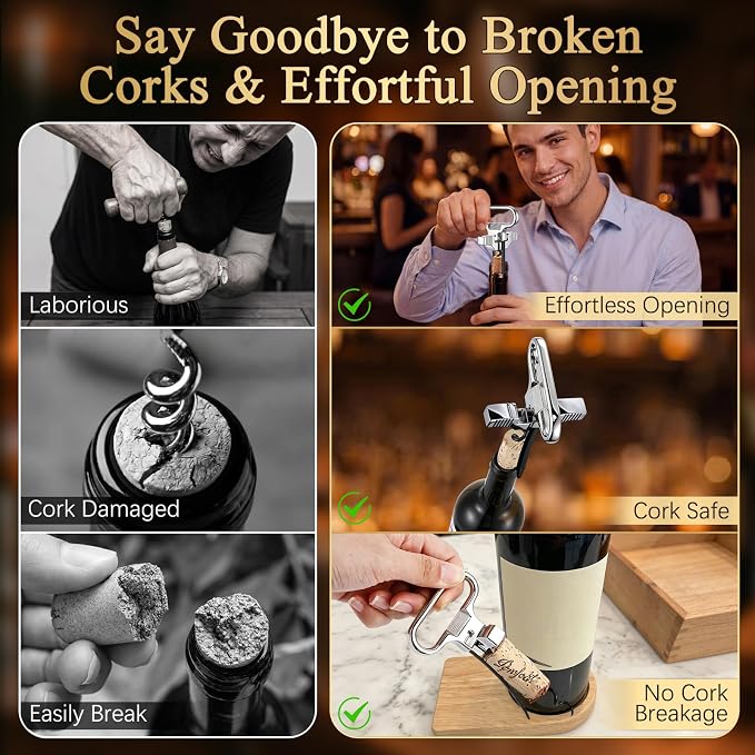 Ah So Wine Opener with Wine Stoppers, Two-Prong Cork Puller for Fragile and Damaged Corks, 2 Pack Stainless Steel Bottle Stopper with Silicone Seal