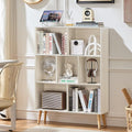 LEYAOYAO Cube Bookshelf, Mid-Century Modern Book Shelf with Legs,Light Grey | 3 Tier Bookcase, Rustic Wood Bookshelves Freestanding Small Storage Organizer, Open Shelves for Bedroom, Living Room, Office