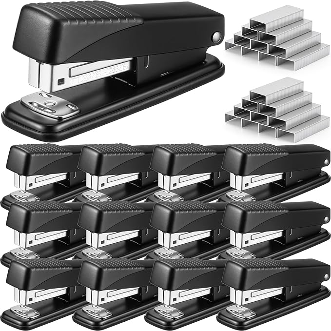 AmazingSpark 12 Pack Staplers for Desk with 12000 Staples Office Stapler Bulk 30 Sheet Capacity Metal Non-Slip Stapling Machine Heavy Duty for School Office