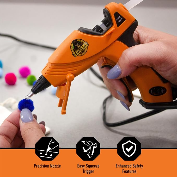 Gorilla Mini Hot Glue Gun Kit (Pack of 1 Mini Hot Glue Gun and 75 Sticks) - Dual Temp, Precision Nozzle, and Easy Squeeze Trigger