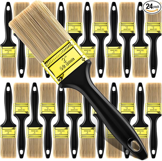 Teenyyou 24 Pcs 2 Inch Paint Brushes Flat Chip Paintbrushes Bulk with Treated Plastic Handles Professional Painting Tools for Paint Stains Deck Door Furniture Home Wall Trim DIY
