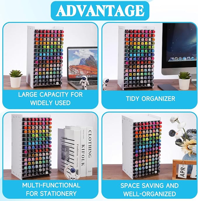 Marker Organizer, 120 Slots Marker Holder Organizer, Marker Storage with Divider Art Marker Rack for Pens Colored Pencils Art Brushes Adjustable Pencil Holder for Desk Organizer