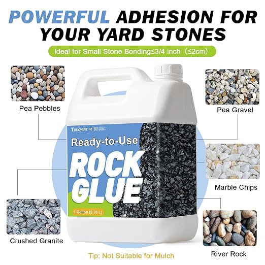 Teexpert Rock Glue for Landscaping: 1 Gallon New 2026 Formula Ready-to-Use Gravel Glue for Pea Gravel, Stones, Pebbles, River Rock – Strong Adhesion for Outdoor Landscape, Driveways Edge, Patio, Yard