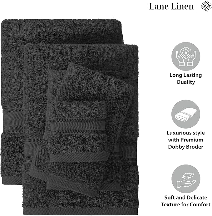 LANE LINEN Bath Towel Set of 18 – Premium 100% Cotton, 6 Bath, 6 Hand & 6 Washcloth, Zero Twist Hotel Collection Towels Soft, Gentle on Body, Absorbent & Ideal for Everyday Use – Black