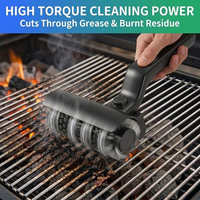 Electric Grill Brush, Cordless Rechargeable BBQ Grill Cleaner with High Torque Motor, Stainless Steel Bristles, Adjustable Angle, Heavy Duty Cleaning Tool for Grill Grates