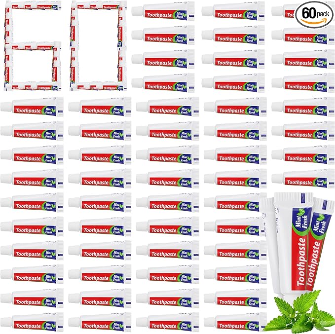 60 Pcs Mini Toothpaste Bulk Regular Clean Mint Toothpaste for Bad Breath, Helps Freshens Breath, Whitens Teeth Travel Size 0.18oz for Home Hotel Office School Camping