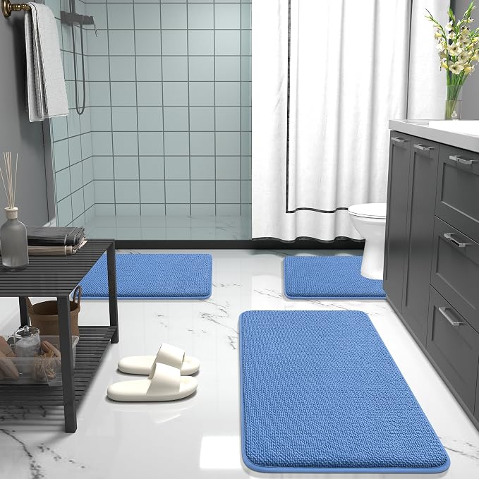OLANLY Memory Foam Bathroom Rugs 30x20, Absorbent Bath Mat, Cornflower Blue | Soft Quick Dry Bath Rugs Mats, Non-Slip, Machine Washable Carpet for Bathroom Floor, Tub and Shower, Home Decor Accessories