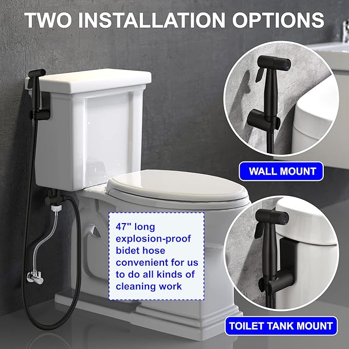 SHAMANDA Handheld Bidet Sprayer for Toilet, Stainless Steel Baby Cloth Diaper Sprayer Kit, Bathroom Toilet Bidet Attachment Set for Bathing Pets Feminine Hygiene, Matte Black BDS01-7