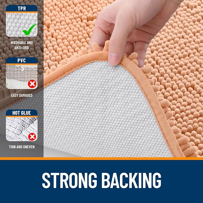OLANLY Large Bathroom Rugs 59x35, Extra Soft Absorbent Chenille Bath Rugs, Rubber Backing Quick Dry, Machine Washable Bath Mats for Bathroom Floor, Tub and Shower, Home Decor Accessories, Peach