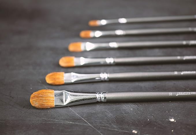 Red Sable Filbert Paint Brushes - Set of 6 Acrylic, Watercolor, Mixed Media or Oil Paint Brushes. Long Handle Professional Art Supplies for Canvas Painting
