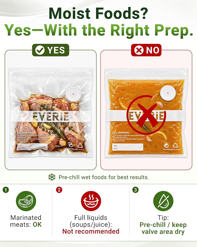 EVERIE HS100 Handheld Vacuum Sealer for Food, Rechargeable Portable Mini Sealer with 30 Reusable Valve Bags(15S+15M), for Meal Prep, Fridge, Freezer & Sous Vide Cooking
