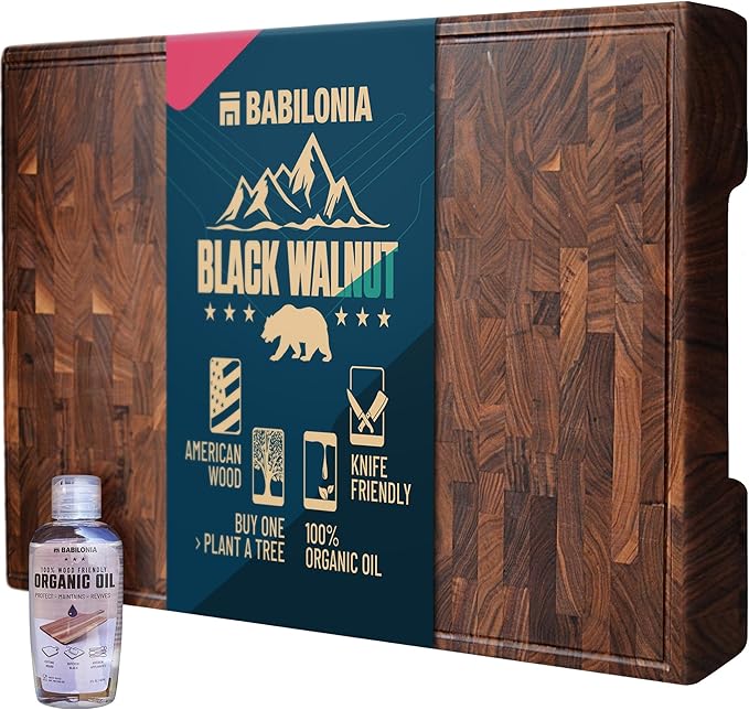 American Walnut Wood Cutting Board, End Grain Butcher Block for Kitchen | Black Walnut Grown in USA - 16" x 10" (ExtraThick 1.7") Heavy Duty Hardwood Non Toxic Wooden Chopping Boards (Oil Included)