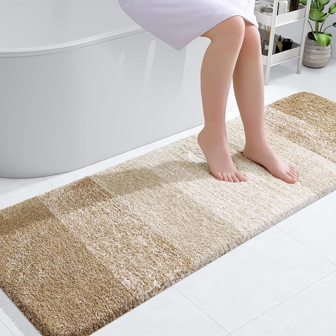 OLANLY Bathroom Runner Rugs Mat 59x20, Extra Soft Absorbent Microfiber Bath Rugs, Rubber Backing, Quick Dry, Washable Long Bath Mats for Bathroom Floor, Tub and Shower, Home Decor Accessories, Tan