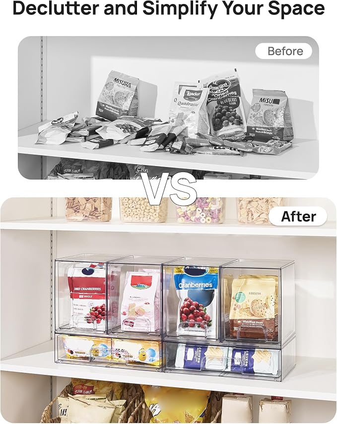 Vtopmart Stackable Storage Drawers Set of 3, Clear Plastic Organizer Bins for Bathroom Supplies, Ideal for Cabinet,Shelf, Pantry, Laundry Room Organization