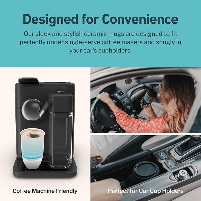 NOVA CERAMICS Travel Mug - Portable Coffee To Go Mug Microwave & Dishwasher Safe Coffee Cups Reusable - Gifts For Women Men Him Her 12oz - Lagoon