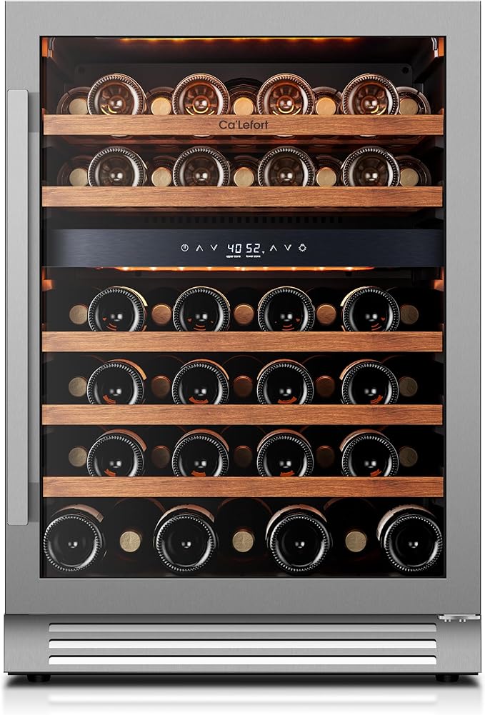 Ca'Lefort 24-Inch Wine Fridge, 52-Bottle Dual Zone Wine Cooler, 40–65°F Digital Temp Control, 3-color LED Adjustable Shelf, Under Counter, Built-in or Freestanding for Home Bar Kitchen(5.7 cu.ft)
