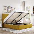 Allewie Queen Size Lift Up Hydraulic Storage Bed Frame Olive Yellow | Modern Wingback Headboard, Hydraulic Support Storage, No Box Spring Needed