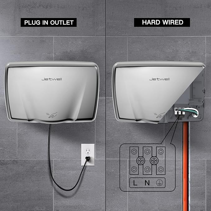 JETWELL Compact Hand Dryer for Bathrooms Commercial- Stainless Steel High Speed Hand Dryer with Heating Switch- AC110V-130V Warm Wind Hand Blower