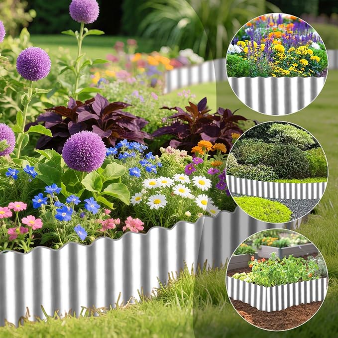 Vehipa Garden Edging Brooder for Landscaping 8" x 30 Ft Corrugated Silver | Landscape Edging, Garden Bed Lawn for Flower Bed, Landscape Border for DIY Lawn, Yard