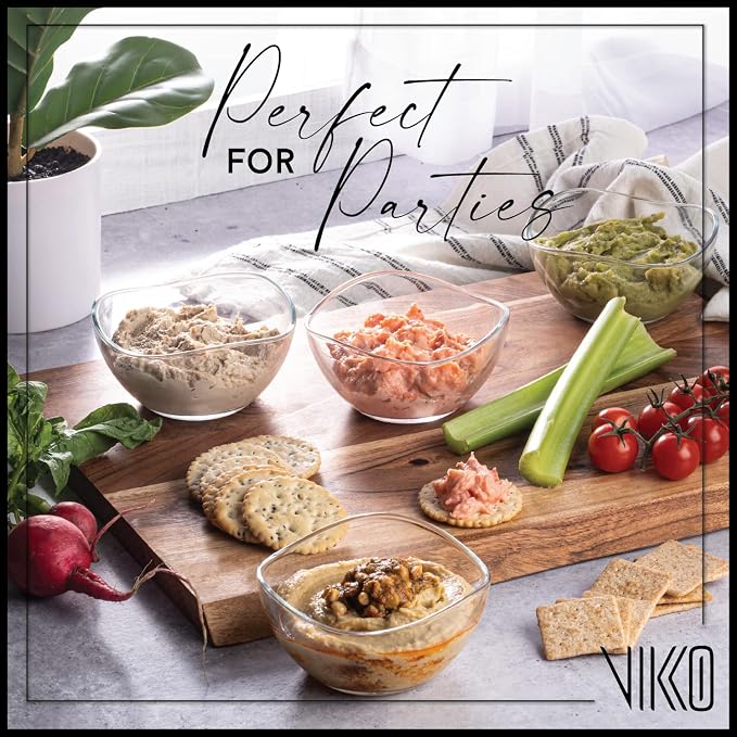 Vikko Dessert Bowls - Set of 6 Small Glass Bowls, 7 Ounce Ice Cream Bowl, Microwave & Dishwasher Safe