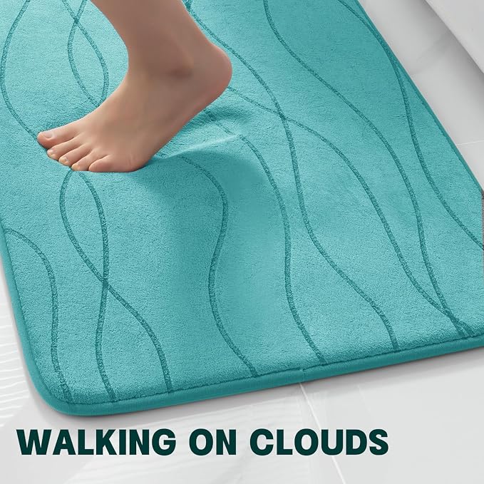YIHOUSE Bathroom Rugs Set 2 Piece, Memory Foam Bath Mat Teal | U Shaped+Small Mat, Ultra Soft, Absorbent, Non-Slip, Machine Washable, for Bathroom, Sink and Toilet