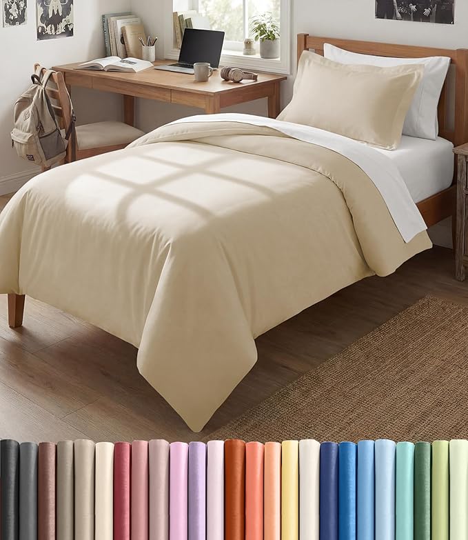 Duvet Cover Twin/Twin XL Size Set - Extra Soft Twin/Twin XL Duvet Cover 68" x 90" with 1 Pillow Sham for Women, Men, Kids & Teens - Comfy, Easy-Care & Fade Free w/ Zipper Closures & Ties (Off White)