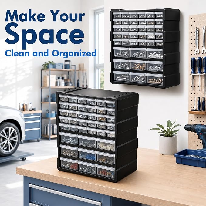 Drawer Organizer for Garage Building Bricks Storage,Thicker Craft Organizers Storage with Dividers Labels for Hardware,Screws,Nuts Bolts,Teacher Toolbox,Charms,Beads,Craft,Scrapbook