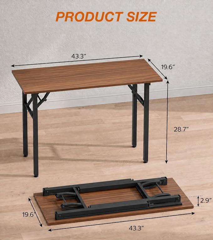 XBurmo Folding Desk Foldable Table, No Assembly 43.3" Foldable Desk Space-Saving Workstation for Small Space, Computer Table, Flat Storage for Home Office, Bedroom, Dorm, Study Room, Dark Walnut