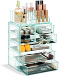 Sorbus Acrylic Makeup Organizer Set, 7-Drawer Vanity & Countertop Cosmetic Storage with Small & Wide Compartments, Teal Thrill Makeup Storage for Brushes, Jewelry – Holiday Gift for Women & Teens