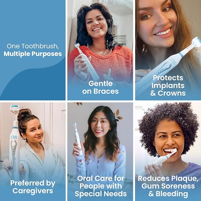 Triple Bristle Kids Sonic Three Sided Toothbrush, 1 Pack | Clean Teeth and Gums, Dentist Created and Approved, Fun Sticker Rewards, Rechargeable