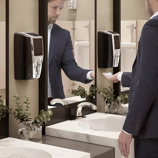 Rubbermaid Commercial Products AutoFoam LumeCel Hand Soap & Sanitizer Dispenser, White/Gray Pearl, Battery Free, Powered by Indoor Light, Touchless, Wall Mount, for Restrooms in Offices