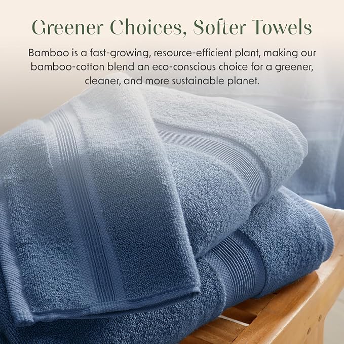 Springtree Home Luxury Bamboo Rayon Plush Bath Towel Set | 4-Pack | Blue | 35% Bamboo Rayon - 65% Zero Twist Cotton | Absorbent Quick-Dry Towels for Bathroom | Ultra Soft | OEKO-TEX Standard 100
