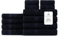 Villa Celestia 12-Piece 100% Cotton Towel Set, 4 Bath Towels, 4 Hand Towels, 4 Wash Cloth, Quick-Dry, Black