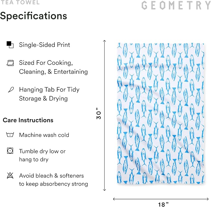 GEOMETRY Tea Towels – Spring & Summer Collection – Quick-Dry, Ultra-Absorbent, Reusable Microfiber Kitchen Towels for Drying & Cleaning - Coastal Catch - 1 Pack