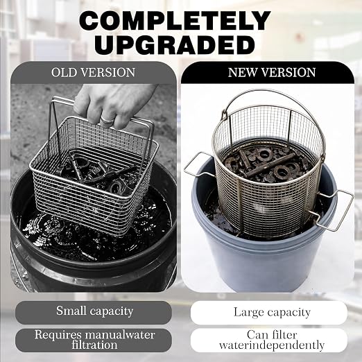 2 Pcs 1/4″ Mesh 5 Gallon Dip and Drain Stainless Steel Part Cleaning Strainer Basket for Buckets, Swing Handle, for Mechanics Auto Parts Washing Garage Shop Home Workshop, Bucket Not Included