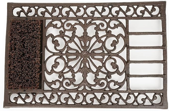 Sungmor Outdoor Cast Iron Doormat, Vintage Boot Scraper with Brushes, Rustic Brown Rectangle Shoe Scraper Mat, 22.8" Heavy Duty Decorative Shoe Cleaning Mat for Front Door, Entrance, Garden