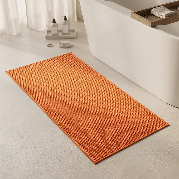 Triohero Bathroom Rugs Non Slip Washable, Super Absorbent Thin Bath Mat Quick Dry Low Pile Bathroom Rug, Orange 24"x47"