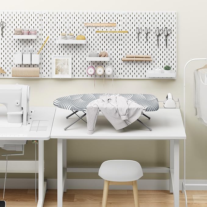 KINGBOARD Tabletop Ironing Board, Small Ironing Boards with Iron Rest, Folding Iron Board, Extra Thick Cover, Portable Tabletop Ironing Board with Non-Slip Feet, 30x12 Grey and White