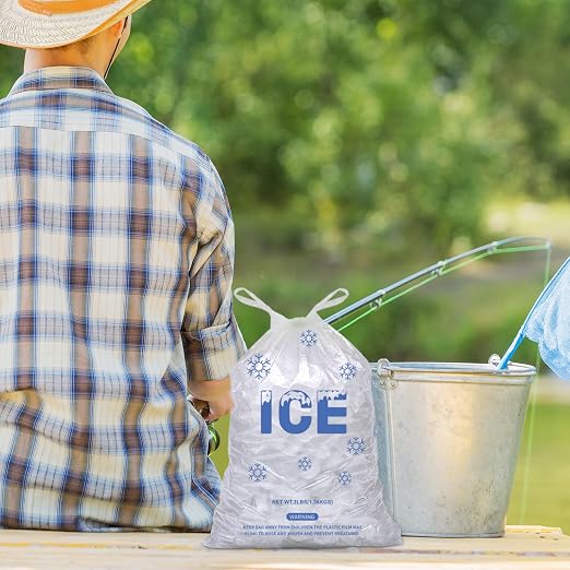 200 PACK 3 lb. Plastic Drawstring Ice Bags 9" x 15.5" Heavy-Duty | Plastic Ice Bags with Plastic Draw String (2mil Thickness)