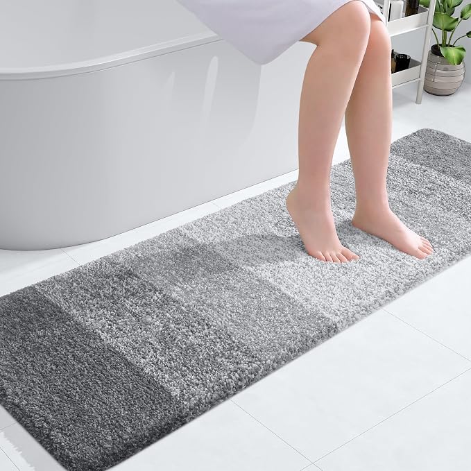 OLANLY Bathroom Runner Rugs Mat 59x17, Extra Soft Absorbent Microfiber Bath Rugs, Rubber Backing, Quick Dry, Washable Long Bath Mats for Bathroom, Tub and Shower, Home Decor Accessories, Light Grey