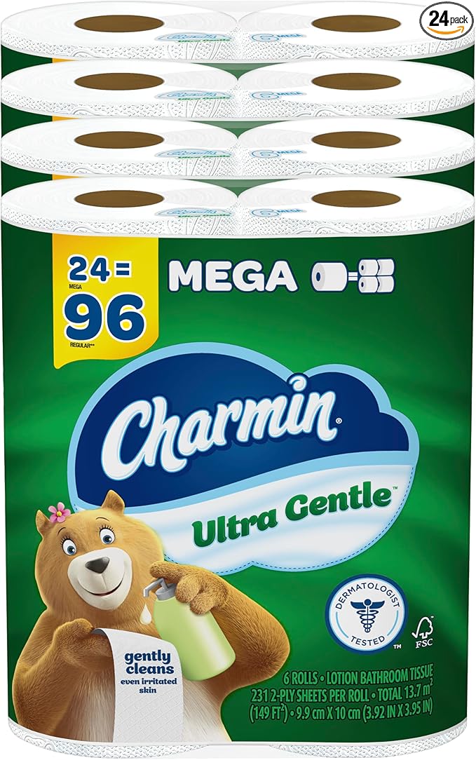 Charmin Ultra Gentle Toilet Paper, 24 Mega Rolls (Equivalent to 96 Regular Rolls),White