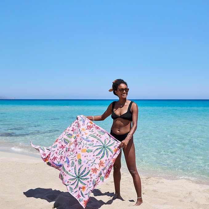 Dock & Bay Beach Towel - Quick Dry, Sand Free - Compact, Lightweight - 100% Recycled - Includes Bag - Pink Paradise - Large (160x90cm, 63x35)