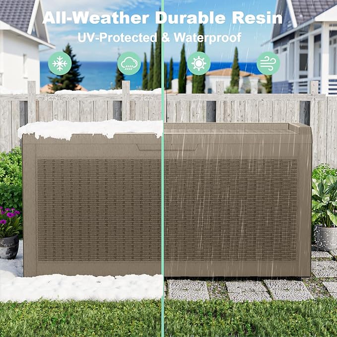 DRATO 70 Gallon Outdoor Storage Box Waterproof, Lockable Resin Deck Box for Patio Furniture, Pool Supplies & Garden Tools, Weatherproof Outside Storage Bin for Backyard Porch (Grey, 70 Gallon)