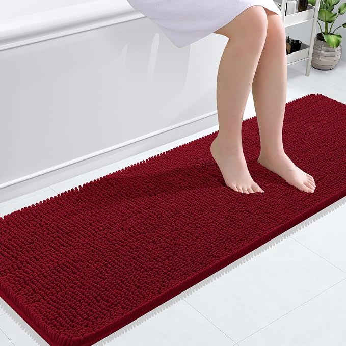 OLANLY Bathroom Runner Rugs 59x20, Extra Soft Absorbent Chenille Bath Rugs, Rubber Backing Quick Dry, Machine Washable Long Bath Mats for Bathroom Floor, Tub and Shower, Home Decor Accessories, Red