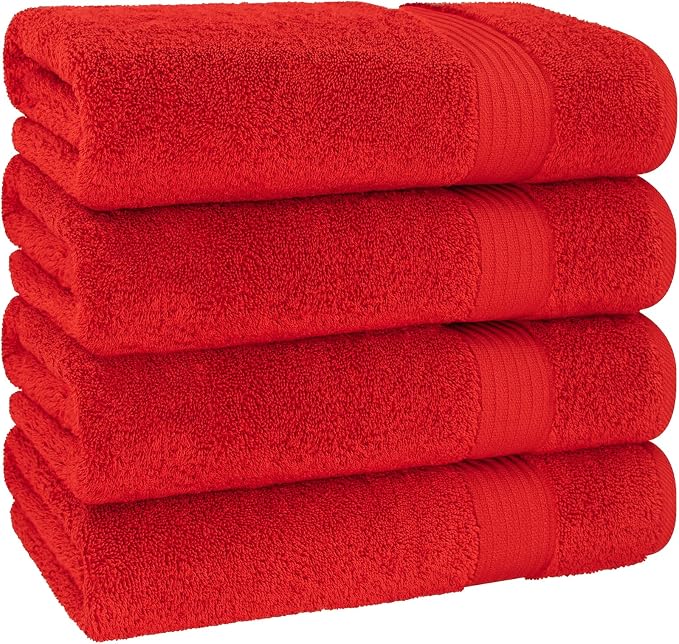Cotton Paradise 100% Cotton Turkish Towel Set, Soft Absorbent Quick Dry, 4 Piece Bath Towel Set, Red