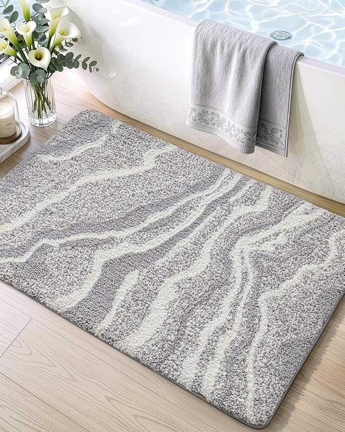DEXI Bathroom Rug Mat 32x20, Soft and Absorbent Marble Bath Mat, Non Slip Machine Washable Bath Rugs for Shower Floor, Tub, Sink, Grey