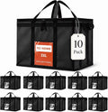 Insulated Food Bag, Portable Cooler Tote (3XL, Black, 10 Pack) | Large thermal bag, For cold & hot food, Soft sided cooler, Heavy duty carrier, Grocery shopping, Food delivery, Catering bag