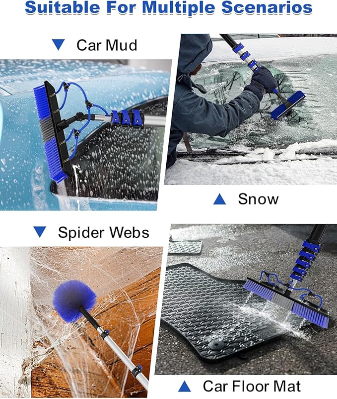 30Ft Reach Solar Panel Cleaning Brush Kit with 5-24ft Telescoping Pole, Water Fed Window Cleaner Tool with 20" Brush, Soap Dispenser, Cobweb Duster, Squeegee for Roof, RV, Gutter, Boat, Deck