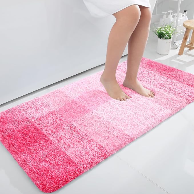OLANLY Bathroom Runner Rugs Mat 44x24, Extra Soft Absorbent Microfiber Bath Rugs, Rubber Backing, Quick Dry, Washable Long Bath Mats for Bathroom Floor, Tub and Shower, Home Decor Accessories, Pink