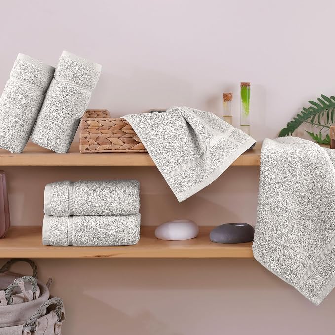 Washcloth Linen Set Premium Original Turkish Cotton, Hotel Quality for Maximum Softness & Absorbency for Face, Hand, Kitchen & Cleaning (Ice Silver, Washcloth Set)